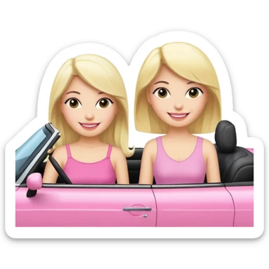 Best friends in pink convertible one blonde girl  one girl with black hair. Two best girl friends in car  sticker