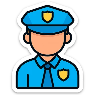 police officer icon with police cap and badge, clean and modern style sticker