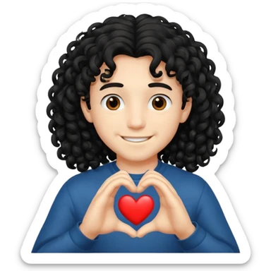 Un garçon beau qui fait un cœur avec des cheveux noir long et bouclé sticker