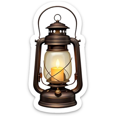 Cinematic Realistic Lantern, an old-fashioned glass lantern with a warm flickering glow, delicate details on the metal handle, softly illuminating the surrounding darkness, glowing with a comforting and nostalgic charm. sticker