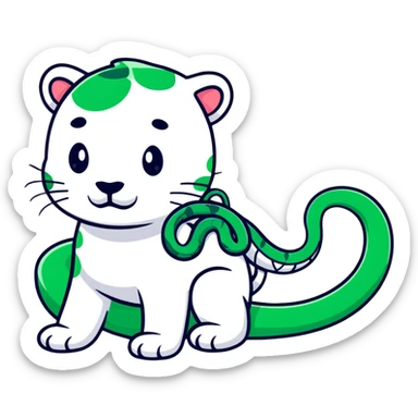 Minimalist Maya-style jaguar and snake as message symbols, white and deep green only, flat design with clean lines sticker