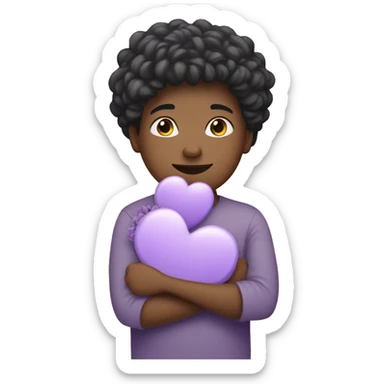 Person keeping a lilac heart  sticker
