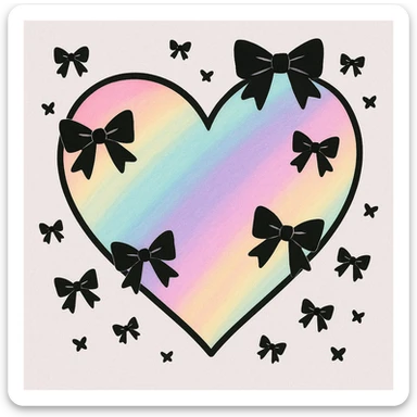 pastel goth heart with pastel rainbows and black bows sticker