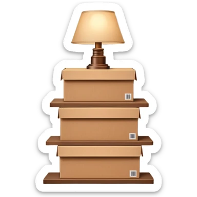 shelf with packages and a single glowing lamp above, minimalist sticker