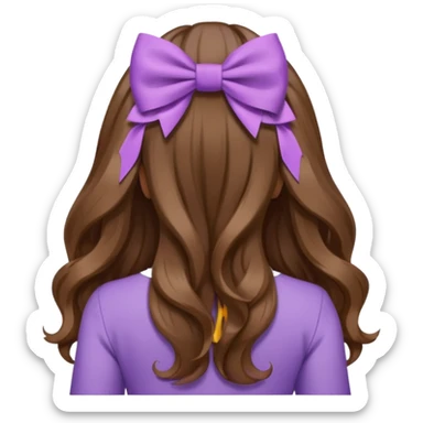 long wavy brown hair from behind with a medium lilac bow sticker