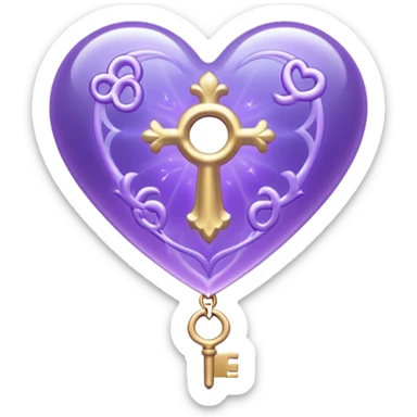 Purple ethereal occult heart floating, glowing key-like sigil at its center, veil-like mist, liminal mystical aesthetic sticker