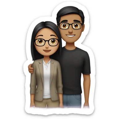 An Pakistani Asian girl with glasses and dark brown eyes and mid length black hair hugging a Pakistani guy who is the same height as her who also wears glasses with dark brown eyes with black hair that is slicked back sticker