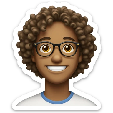 college student, fair skin, round glasses, big smile, curly hair sticker