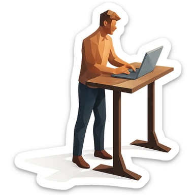 polygonal style working person at a standing desk sticker