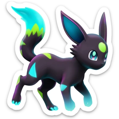 Dark vibrant bright neon edgy Fakémon-Pokémon-Vernid-Leafeon-Jolteon-creature sticker