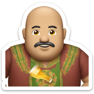 Fat, bald Mexican guy with a beer sticker