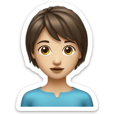 Fille aux yeux bleu brune avec une frange cheuveux long sticker