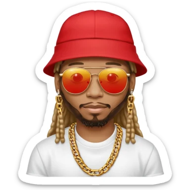 Lil jon wearing a red hat, white sunglasses, white t shirt and gold chain  sticker
