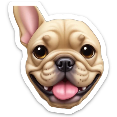 head shot of fat tan french bulldog with tongue out with dark jowels sticker