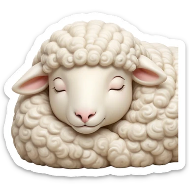 Meme-Worthy Cute Sleeping Sheep Portrait Emoji, Head resting peacefully with a contented smile, showcasing a robust build and a luxuriously soft white fleece, eyes shut in a serene, restful nap, Simplified yet hilariously adorable features, highly detailed, glowing with a soft, drowsy light, high shine, relaxed and utterly lovable, stylized with an air of playful laziness, bright and heartwarming, soft glowing outline, capturing the essence of a comically sleepy sheep, so meme-worthy it feels like it could instantly become the next viral sensation of adorable slumber! sticker