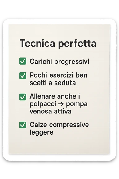 FOGLIO DI CARTA PER L'ALLENAMENTO IN PALESTRA CON LA SCRITTA "Tecnica perfetta
 ✅ Carichi progressivi
 ✅ Pochi esercizi ben scelti a seduta
 ✅ Allenare anche i polpacci → pompa venosa attiva
 ✅ Calze compressive leggere" , IPERREALISTICA 4K sticker