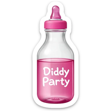 realistic baby oil style bottle pink cap pink logo clear bottle with berry logo with diddy party written and a berry on top bottle sticker