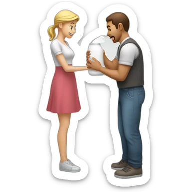 A man spilling Milk on a woman sticker