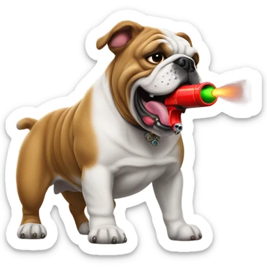 Bulldog with a squirtgun sticker