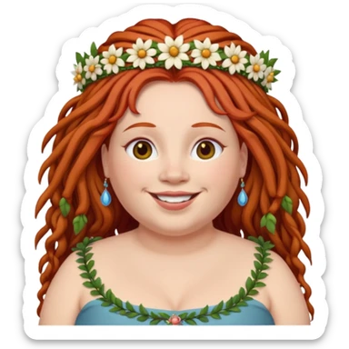 fat redhead woman with dreadlocks and floral tiara sticker