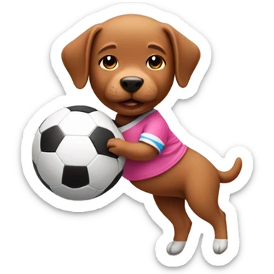 Baby riding a dog who is playing soccer in a pink jersey and heading a ball sticker