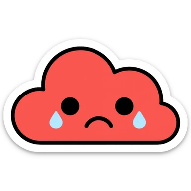 red cloud with sad face crying teardrops sticker