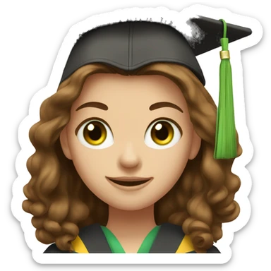 Graduate girl Brown medium long hair green eyes sticker
