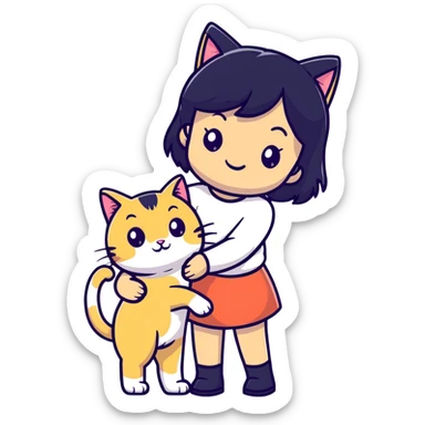 Black hair girl with blonde cat sticker