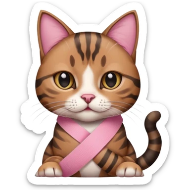a  brown and black tabby cat, with a pink bandage on her front paw, sticker