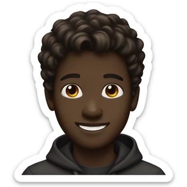 smiling boy with brown hair with black skin sticker