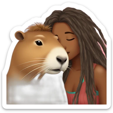 Capybara giving a kiss to a colored women with dreadlocks sticker