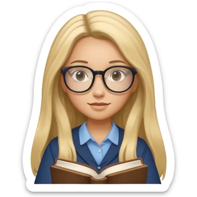 cewe rambut panjang ambis yang pake kacamata bawa buku sticker