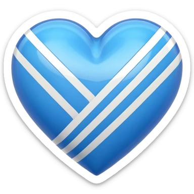 Glossy blue heart with straight athletic stripes going down the side sticker