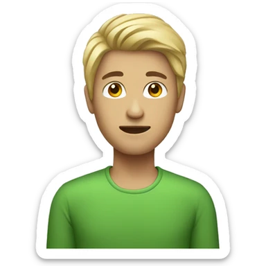 person with one hair strand and a green shirt sticker