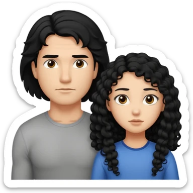 A strong man with straight black hair protecting a shorter girl with long curly black hair sticker