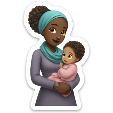 girl with Hijab carrying a curly hair baby, while holding hand with a girl toddler sticker