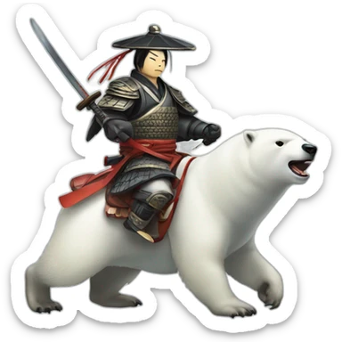 penguin samurai riding a polar bear sticker