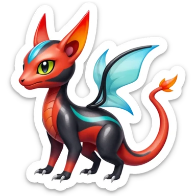 Colorful Translucent Tricky Hot Handsome Meloetta-Salandit-Litten-Pokémon-Fakémon-fusion-hybrid-creature sticker