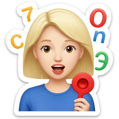 a woman is talking and English letters are coming out of her mouth sticker