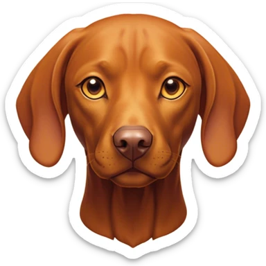 Cinematic Noble Vizsla Portrait Emoji, Poised and regal, with a sleek, athletic build and a short, smooth Fur of rust and gold, deep-set soulful amber eyes, Simplified yet sharp and sophisticated features, highly detailed, glowing with a soft, dignified glow, high shine, intelligent and agile, stylized with an air of determination, focused and attentive, soft glowing outline, capturing the essence of a watchful and confident companion, so majestic it feels as though it could sprint out of the screen with effortless authority! sticker