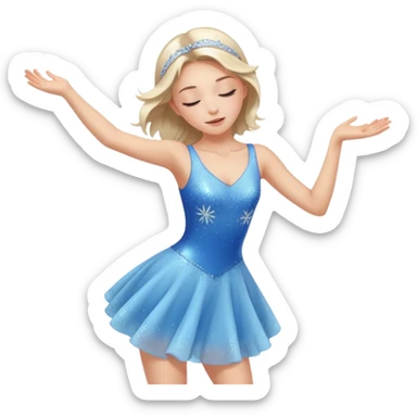 The ice skater girl in the sparkling blue dress spins gently with her eyes closed. sticker