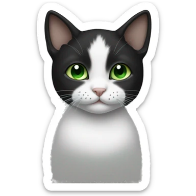 Baby black and white cat with half a mustache and green eyes sticker