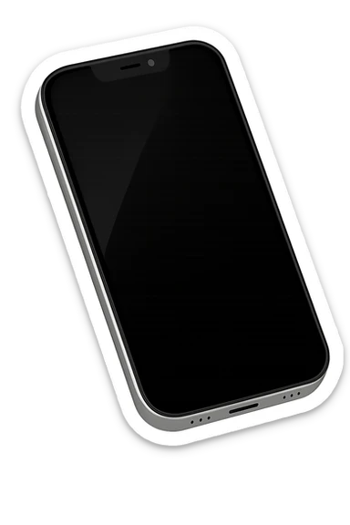 Edit the image to depict a minimalist smartphone viewed from above with a blank black screen and subtle reflection, in the style of apple style emojis. Keep the look consistent with emoji style but use the universal edit model for best editing support. sticker