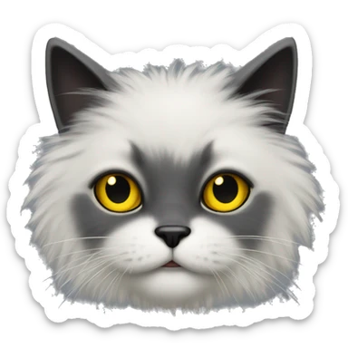 black fluffy cat with yellow eyes and a black nose  sticker