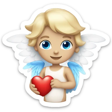 flying pale cupid with blue eyes and red heart arrow  sticker