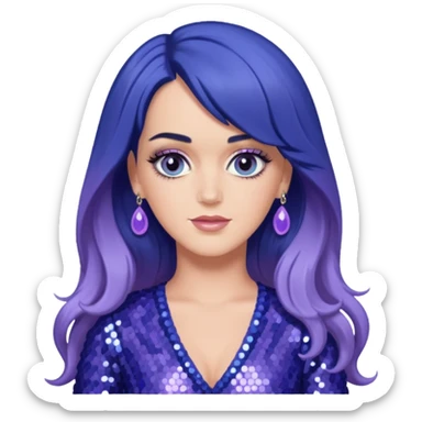Katy Perry with long indigo hair,  lavender sequin outfit sticker