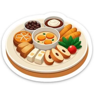 Homemade dishes on a plate, warm cozy colors, simple shapes, flat design, high contrast, friendly and inviting. sticker