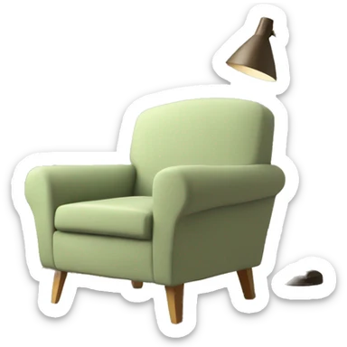 Beige Armchair - Sage green blanket - book sticker