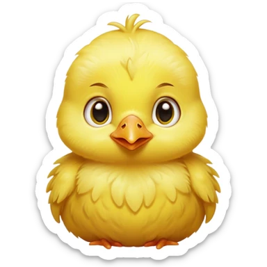 Cinematic Noble Yellow Baby Chicken Portrait Emoji, Poised and regal, with a tiny, fluffy build and a vibrant, well-groomed bright yellow downy coat, deep-set soulful beady eyes, Simplified yet sharp and sophisticated features, highly detailed, glowing with a soft, dignified glow, high shine, intelligent and charming, stylized with an air of youthful elegance, focused and attentive, soft glowing outline, capturing the essence of a watchful and confident little chick, so majestic it feels as though it could peep out of the screen with effortless authority! sticker