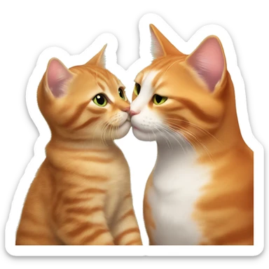 A big red cat kisses a small tricolor kitty sticker